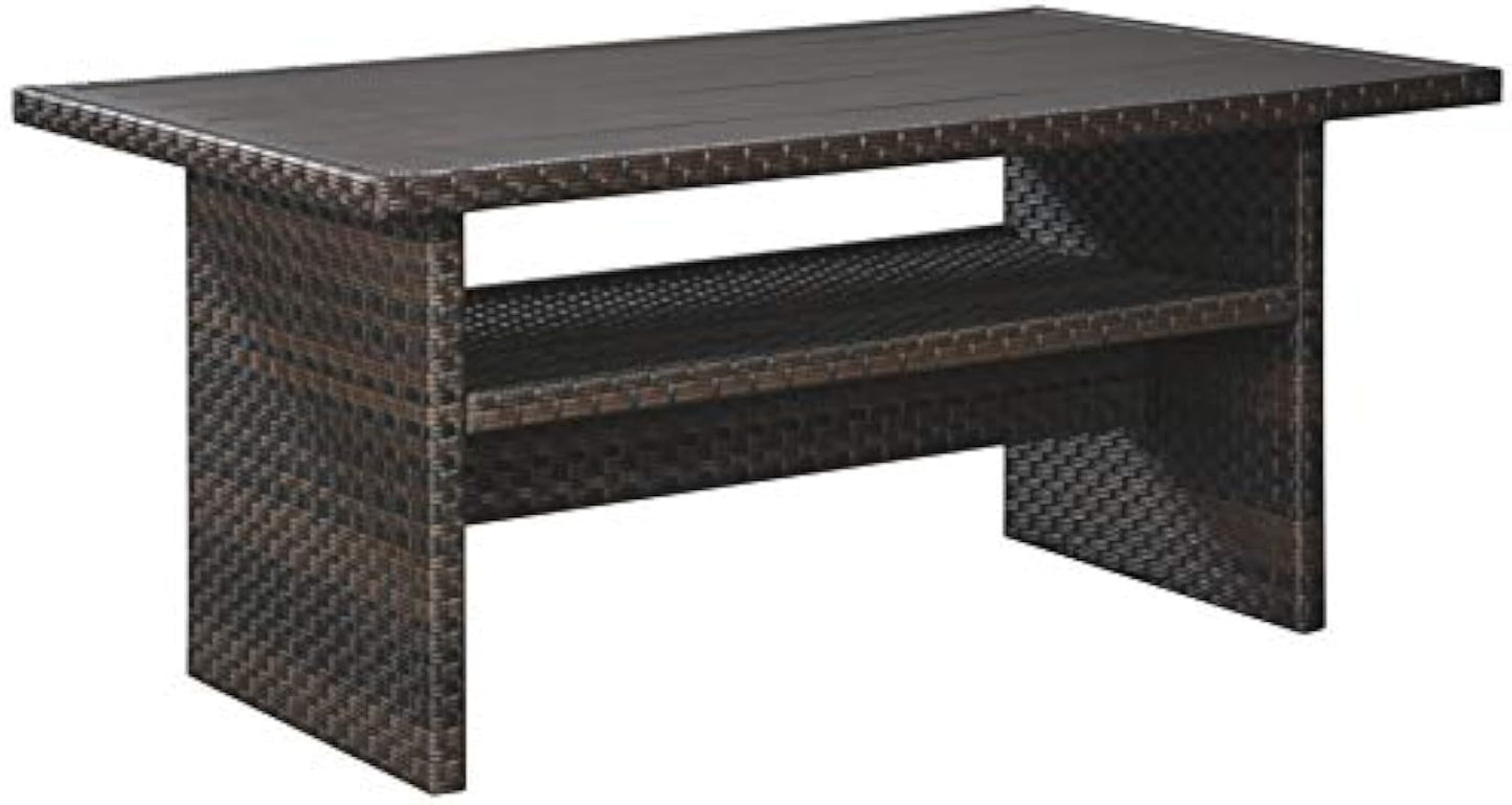 Signature Design by Ashley Outdoor Easy Isle Multi-Use Resin Wicker Patio Table, Dark Brown