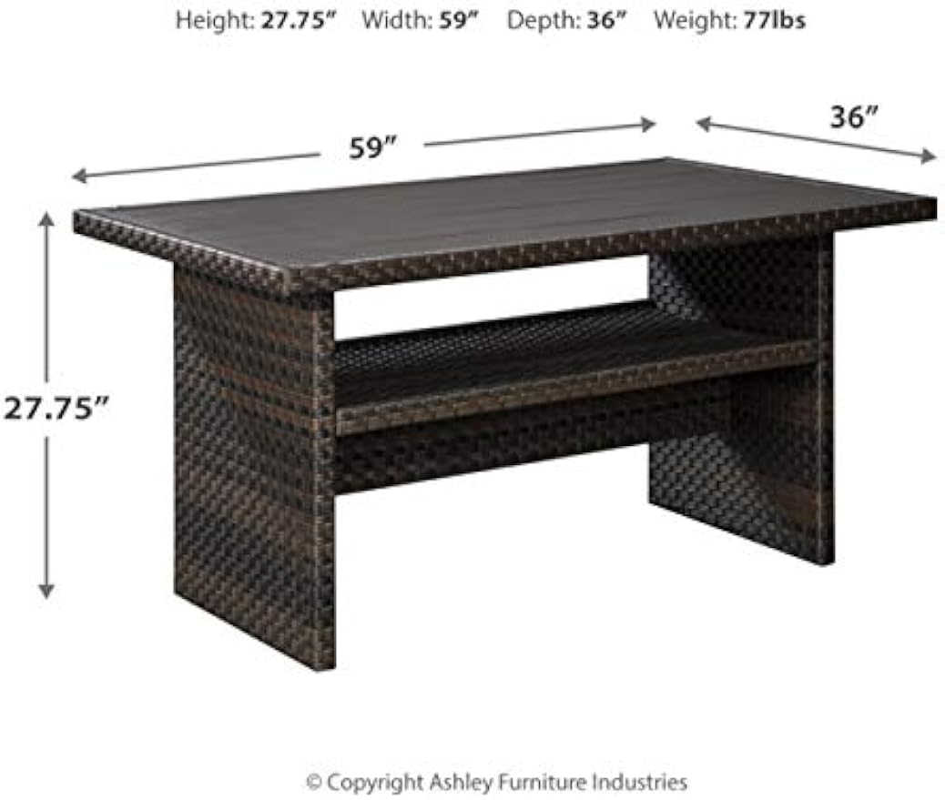 Signature Design by Ashley Outdoor Easy Isle Multi-Use Resin Wicker Patio Table, Dark Brown