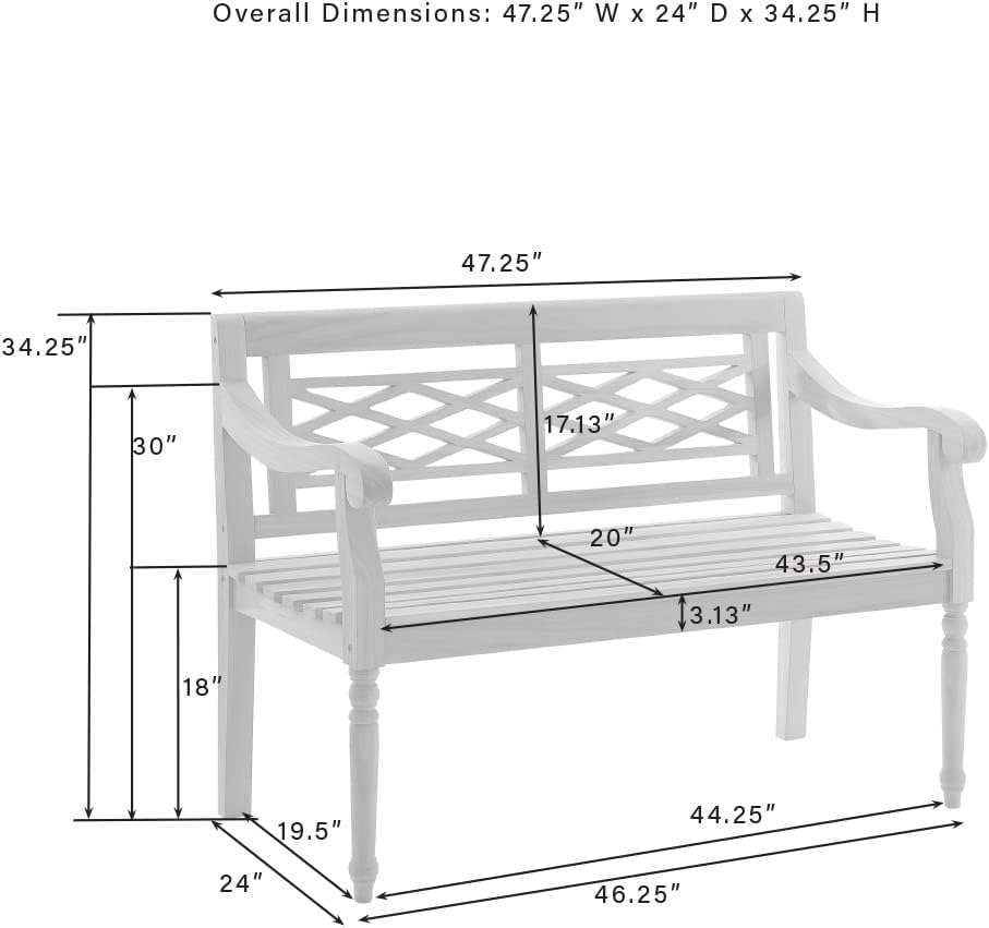 Crosley Furniture Olivier 2-Person Teak Wood Indoor Outdoor Bench for Outside Patio, Garden, Porch, Teak