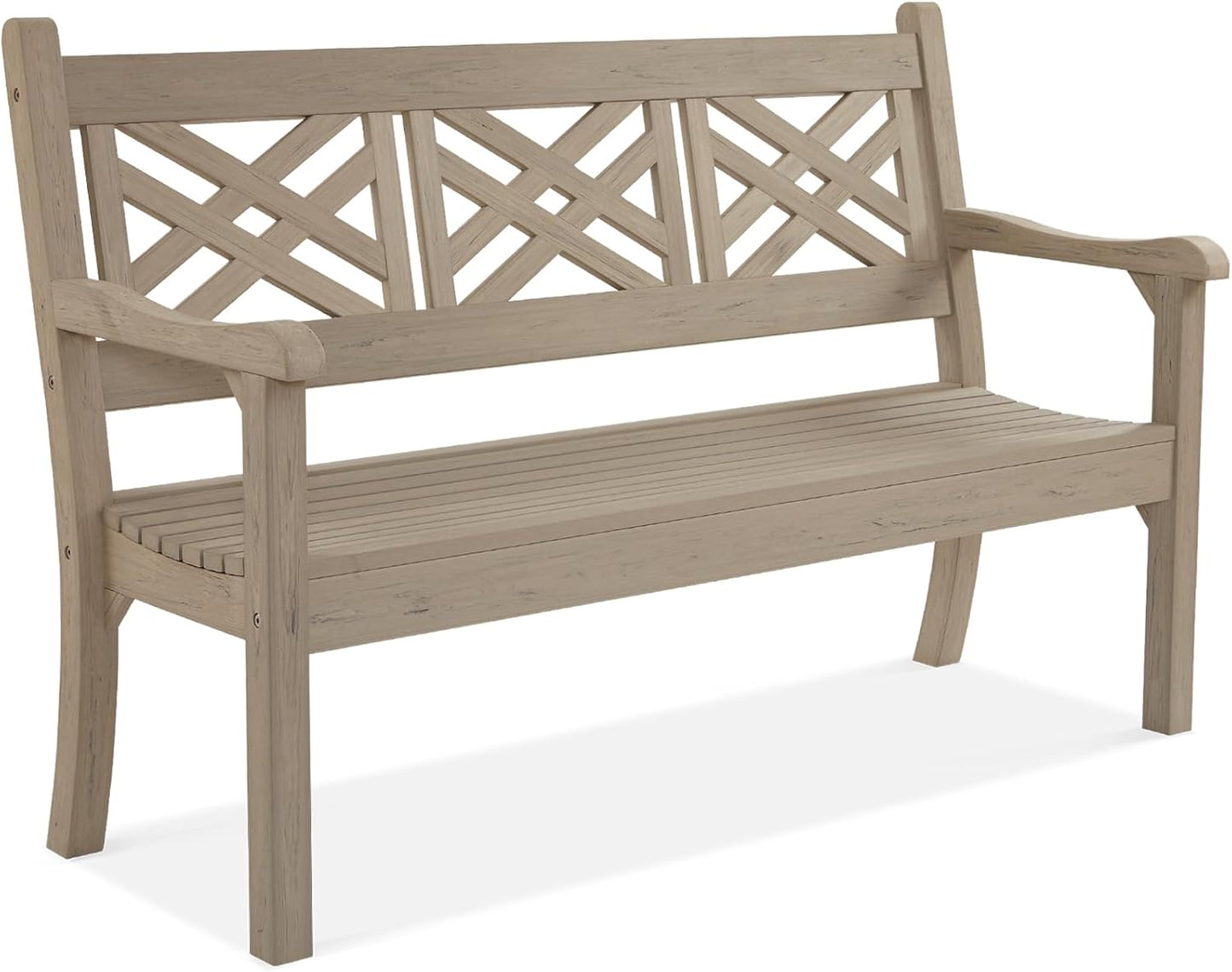 Psilvam 49''W All-Weather Poly Lumber Outdoor Bench – Grey, 2-Person Garden Bench with Decorative Backrest & Curved Armrests, Anti-Fade Patio Bench for Porch, Backyard, and Park(Grey)