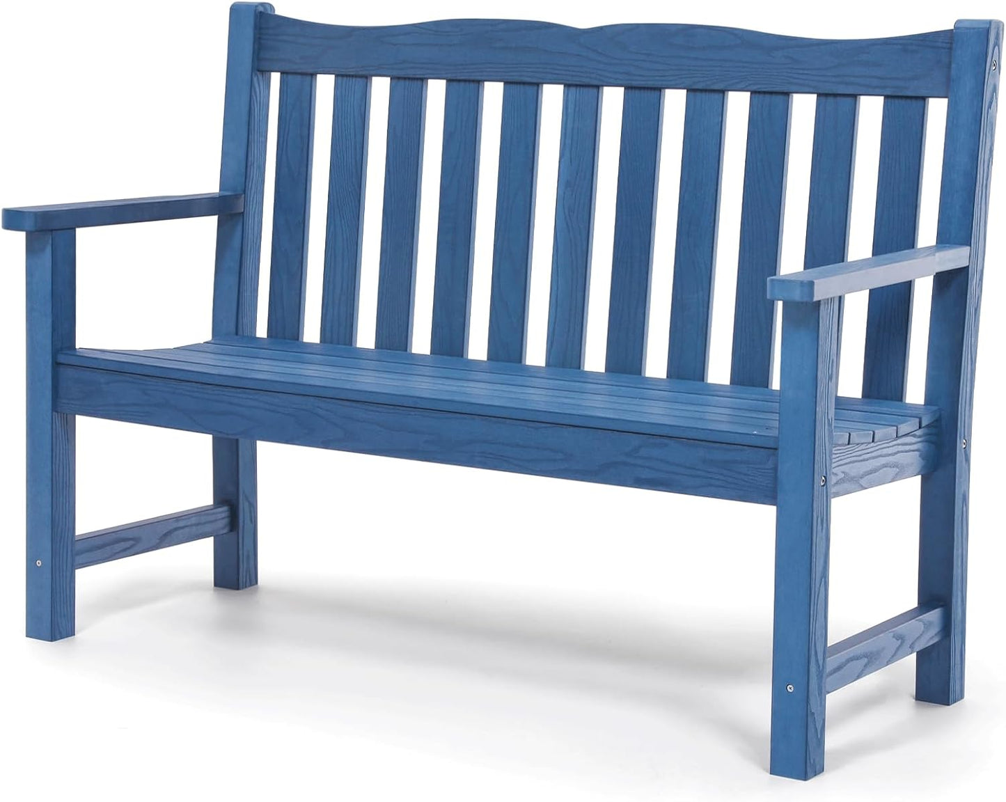 Outdoor Bench, 2-Person Poly Lumber Garden Bench, All-Weather Outside Bench with 800 lbs Weight Capacity, Never Rot or Fade, Looks Like Real Wood, Teak