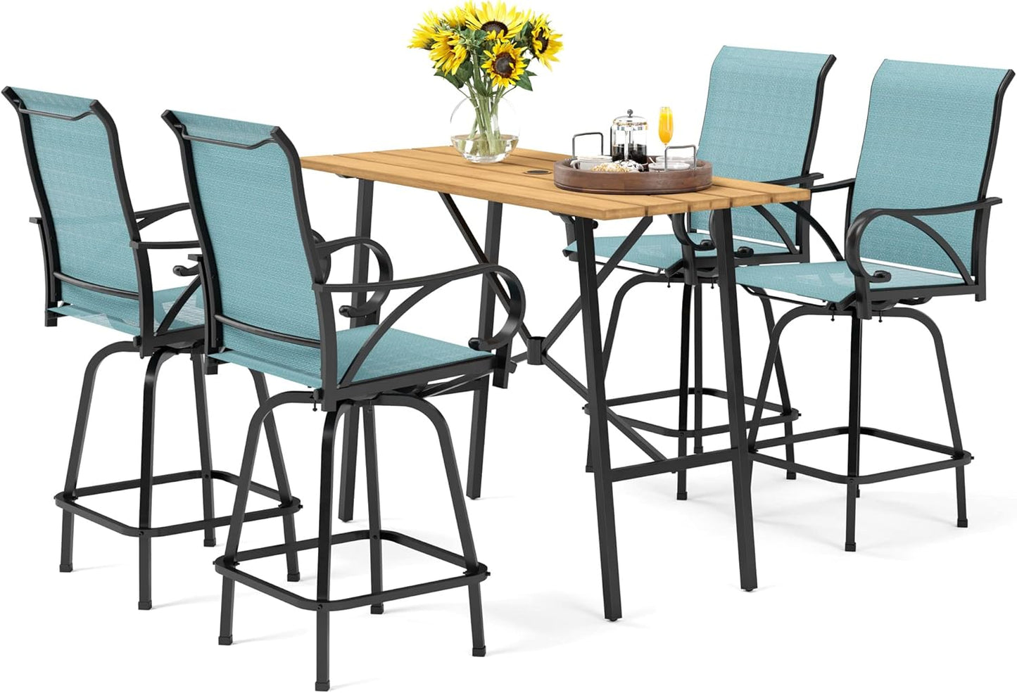 PHI VILLA Outdoor Patio Bar Dining Table for 6, 40" High Top Rectangle Metal Steel Table with 1.97" Umbrella Hole for Garden, Yard and Deck, Black