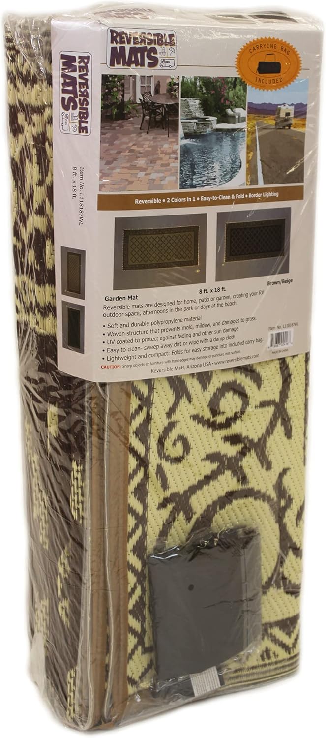 Stylish Camping L118187WL 8-feet by 18-feet LED Illuminated Patio Mat - Outdoor Patio Brown/Beige RV Camping Mat