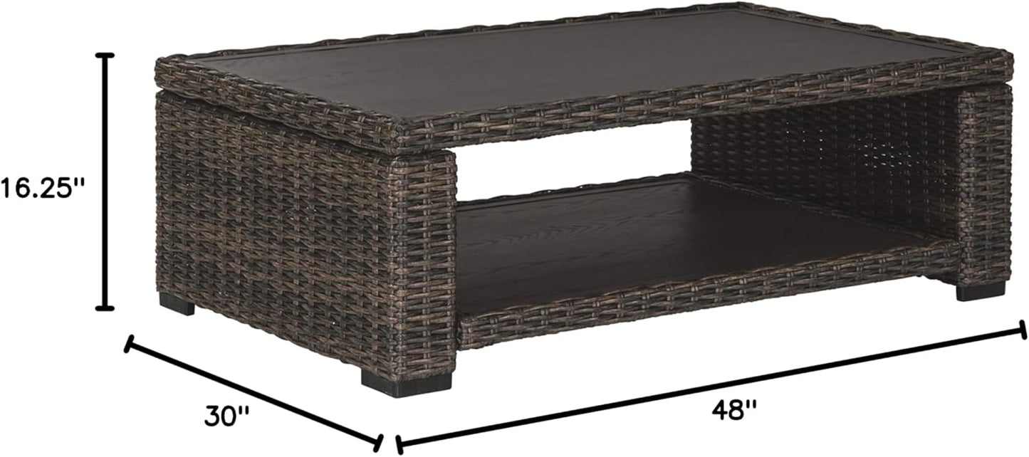 Signature Design by Ashley Grasson Lane Outdoor Wicker Cocktail Table with Aluminum Frame, Brown