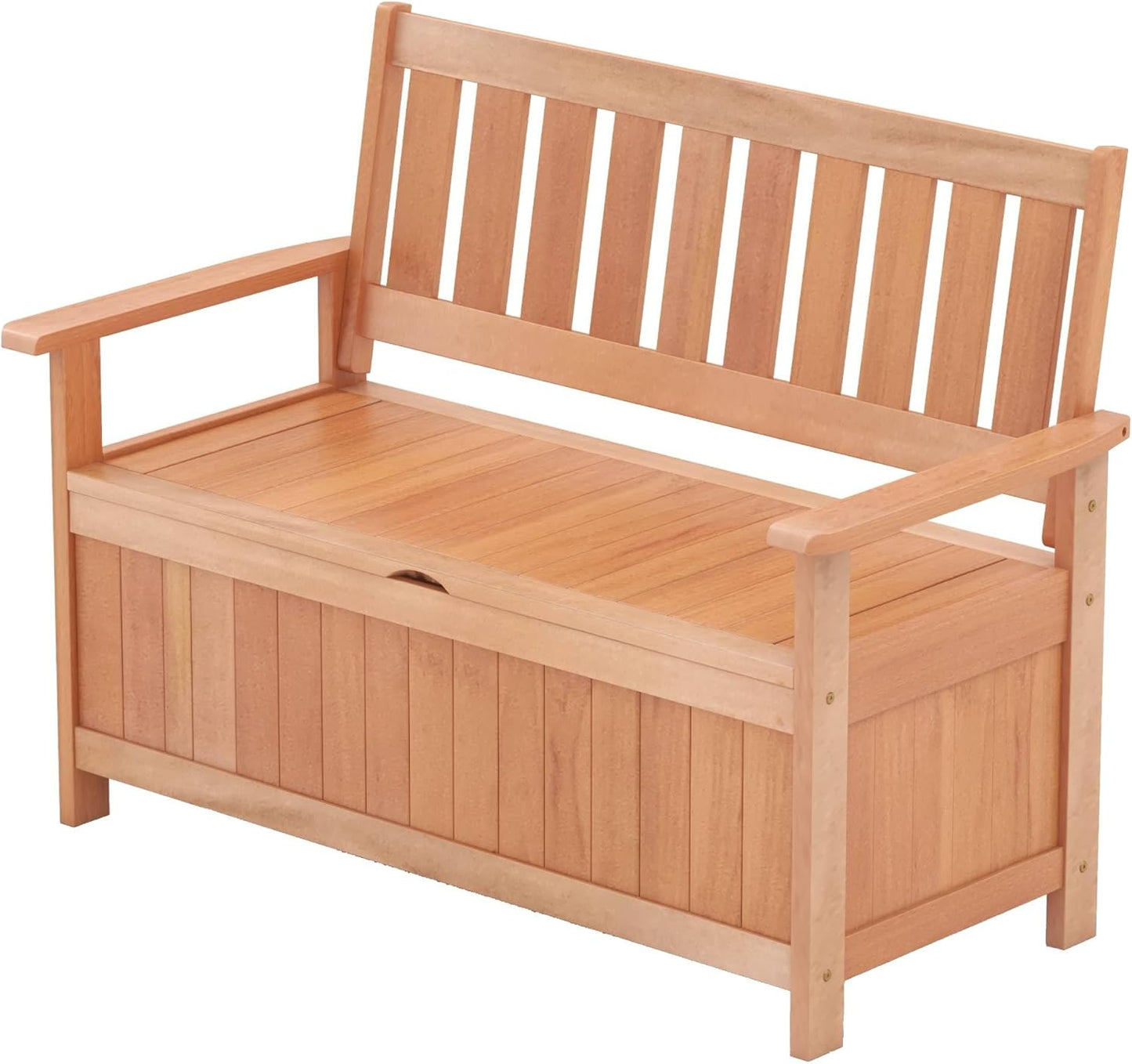 Tangkula Outdoor Wood Storage Bench Deck Box, Entryway Porch Storage Bench with Inner Removable Dust-Proof Lining & Portable Handles, Eucalyptus Wood Loveseat for Garden, Lawn, Balcony & Yard