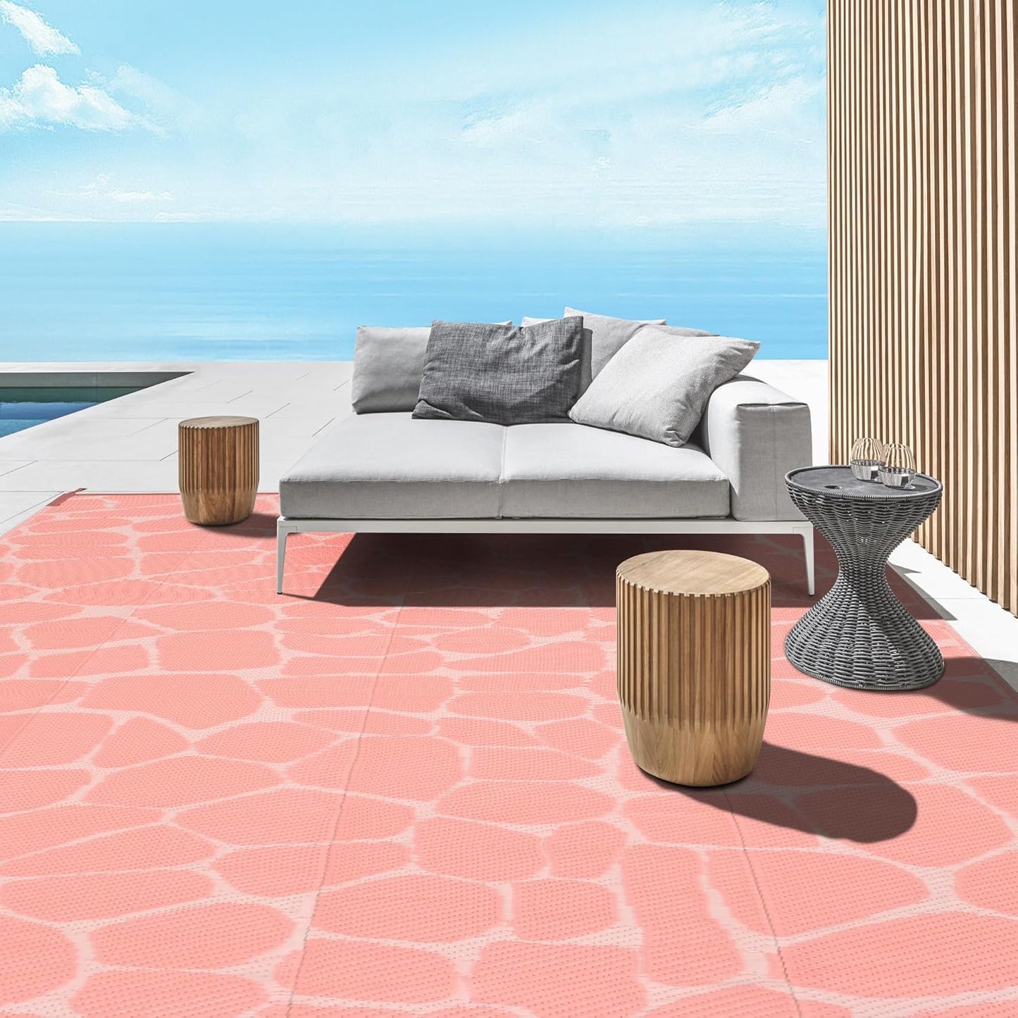 Boulder Bee LED Outdoor Rugs, Plastic Straw Rug Glow in The Night, Waterproof Outdoor Camping Rugs, Quick Drying Picnic Rug, Sand Free Reversible Beach Mats, 9 x 12 Feet