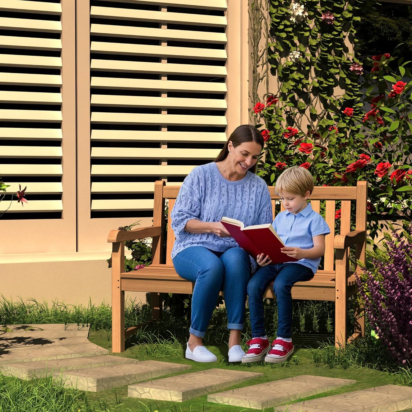 Outdoor Teak Bench, Park Bench for 2 People, Ergonomic Patio Seating, Weather-Resistant and Durable Design, Perfect for Yard, or Porch.