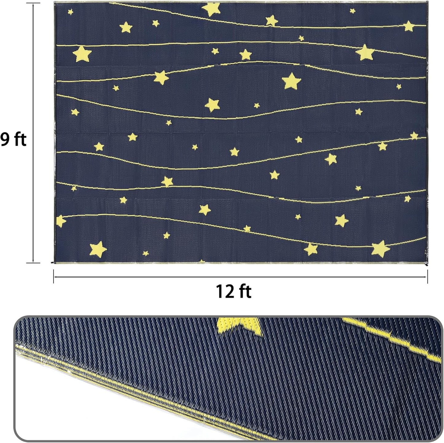 Boulder Bee LED Outdoor Rugs, Plastic Straw Rug Glow in The Night, Waterproof Outdoor Camping Rugs, Quick Drying Picnic Rug, Sand Free Reversible Beach Mats, 9 x 12 Feet