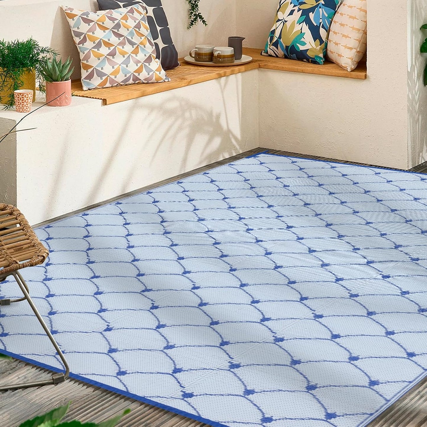 Boulder Bee LED Outdoor Rugs, Plastic Straw Rug Glow in The Night, Waterproof Outdoor Camping Rugs, Quick Drying Picnic Rug, Sand Free Reversible Beach Mats, 9 x 12 Feet