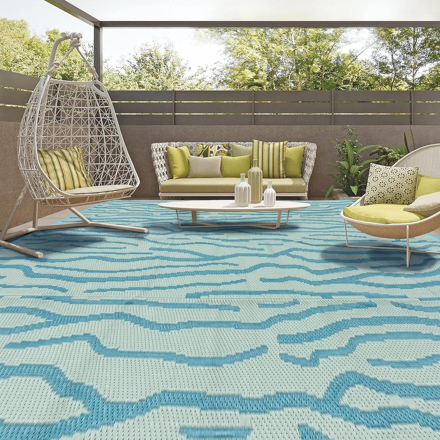 Boulder Bee LED Outdoor Rugs, Plastic Straw Rug Glow in The Night, Waterproof Outdoor Camping Rugs, Quick Drying Picnic Rug, Sand Free Reversible Beach Mats, 9 x 12 Feet