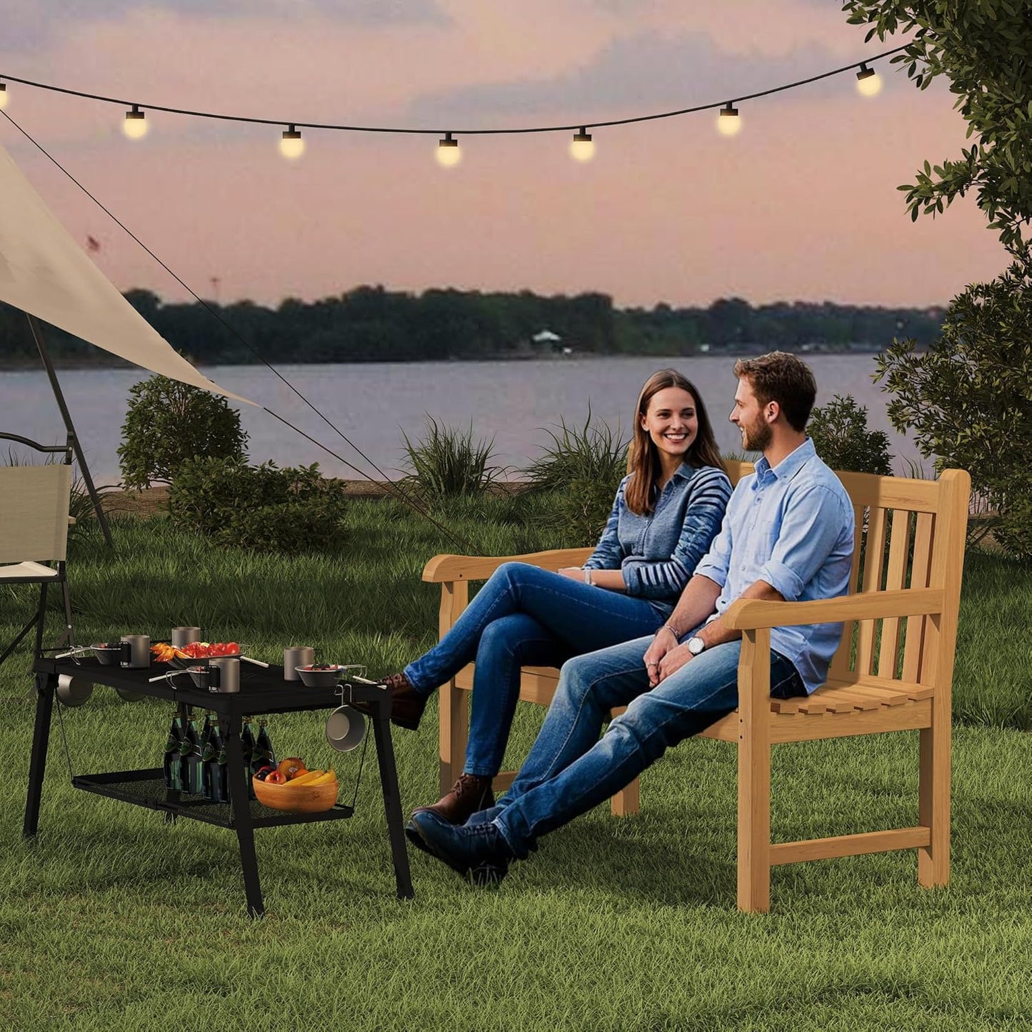 Outdoor Teak Bench, Park Bench for 2 People, Ergonomic Patio Seating, Weather-Resistant and Durable Design, Perfect for Yard, or Porch.