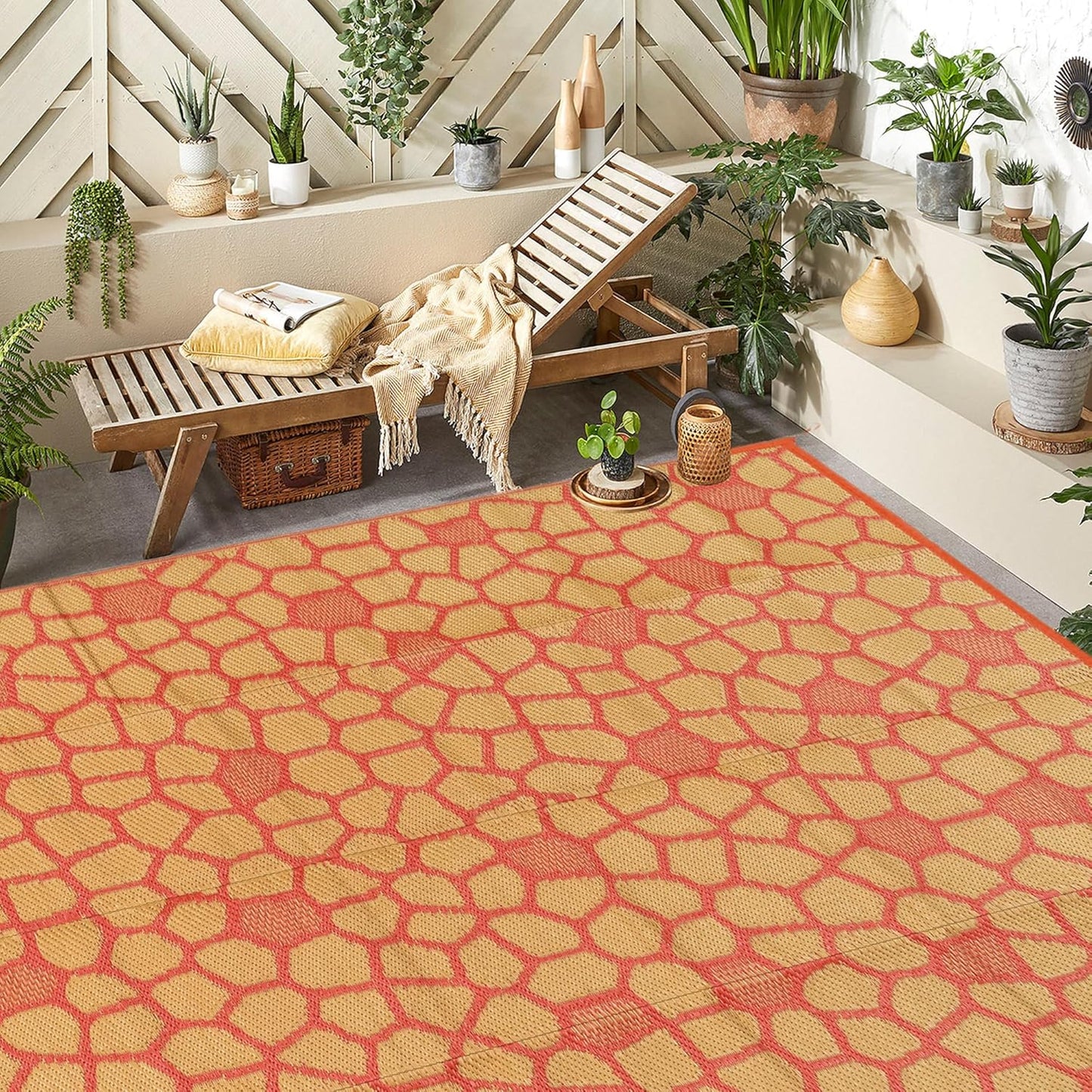 Boulder Bee LED Outdoor Rugs, Plastic Straw Rug Glow in The Night, Waterproof Outdoor Camping Rugs, Quick Drying Picnic Rug, Sand Free Reversible Beach Mats, 9 x 12 Feet