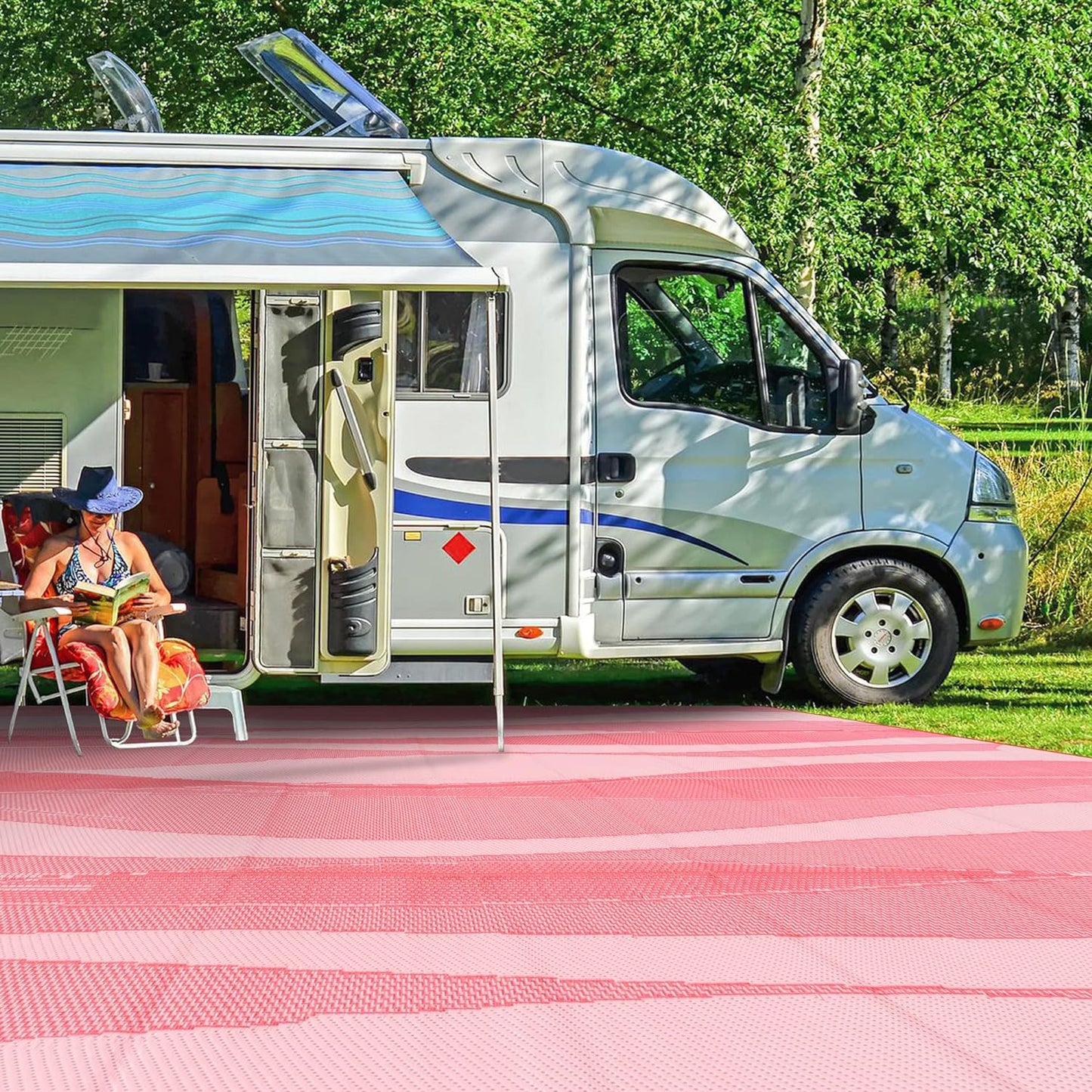 Boulder Bee LED Outdoor Rugs, Plastic Straw Rug Glow in The Night, Waterproof Outdoor Camping Rugs, Quick Drying Picnic Rug, Sand Free Reversible Beach Mats, 9 x 12 Feet
