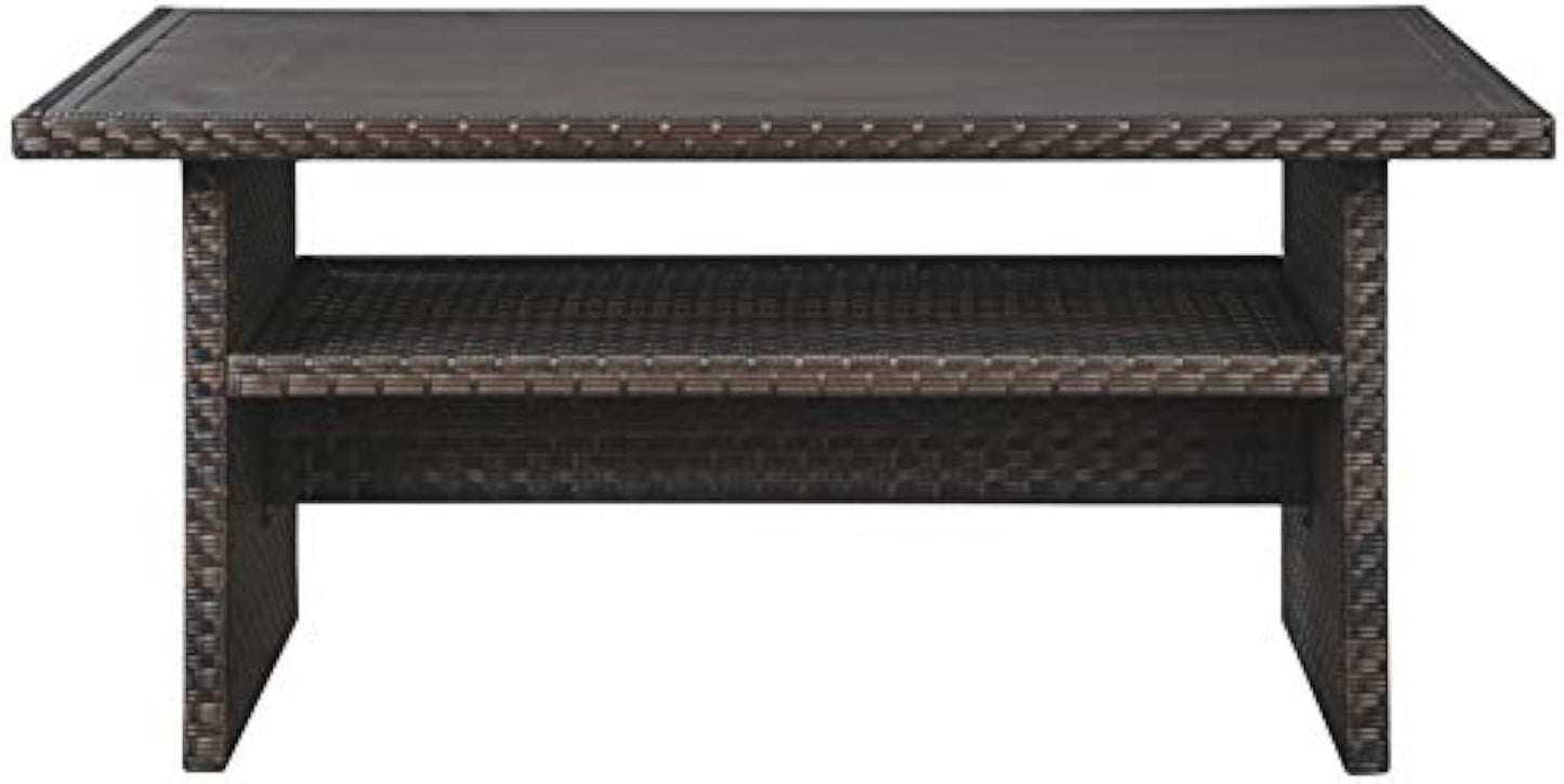 Signature Design by Ashley Outdoor Easy Isle Multi-Use Resin Wicker Patio Table, Dark Brown
