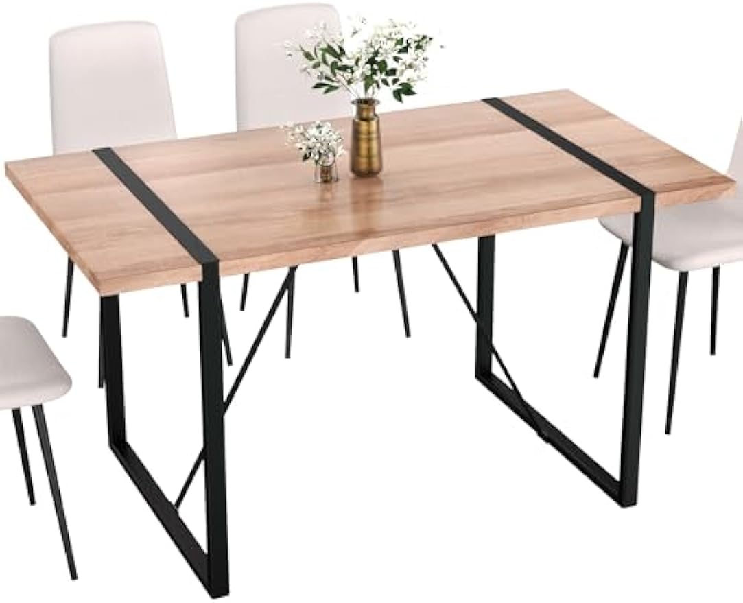 57” Rectangular Dining Table Only, Modern Kitchen Table with Metal Frame, Space-Saving Table for Dining Room, Living Room, Terrace