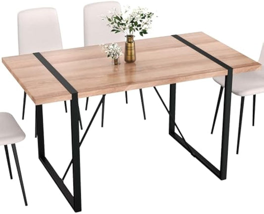 57” Rectangular Dining Table Only, Modern Kitchen Table with Metal Frame, Space-Saving Table for Dining Room, Living Room, Terrace