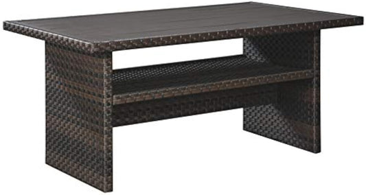 Signature Design by Ashley Outdoor Easy Isle Multi-Use Resin Wicker Patio Table, Dark Brown