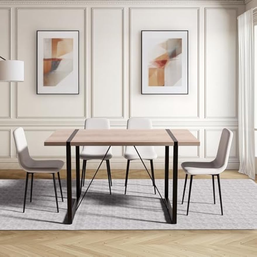 57” Rectangular Dining Table Only, Modern Kitchen Table with Metal Frame, Space-Saving Table for Dining Room, Living Room, Terrace