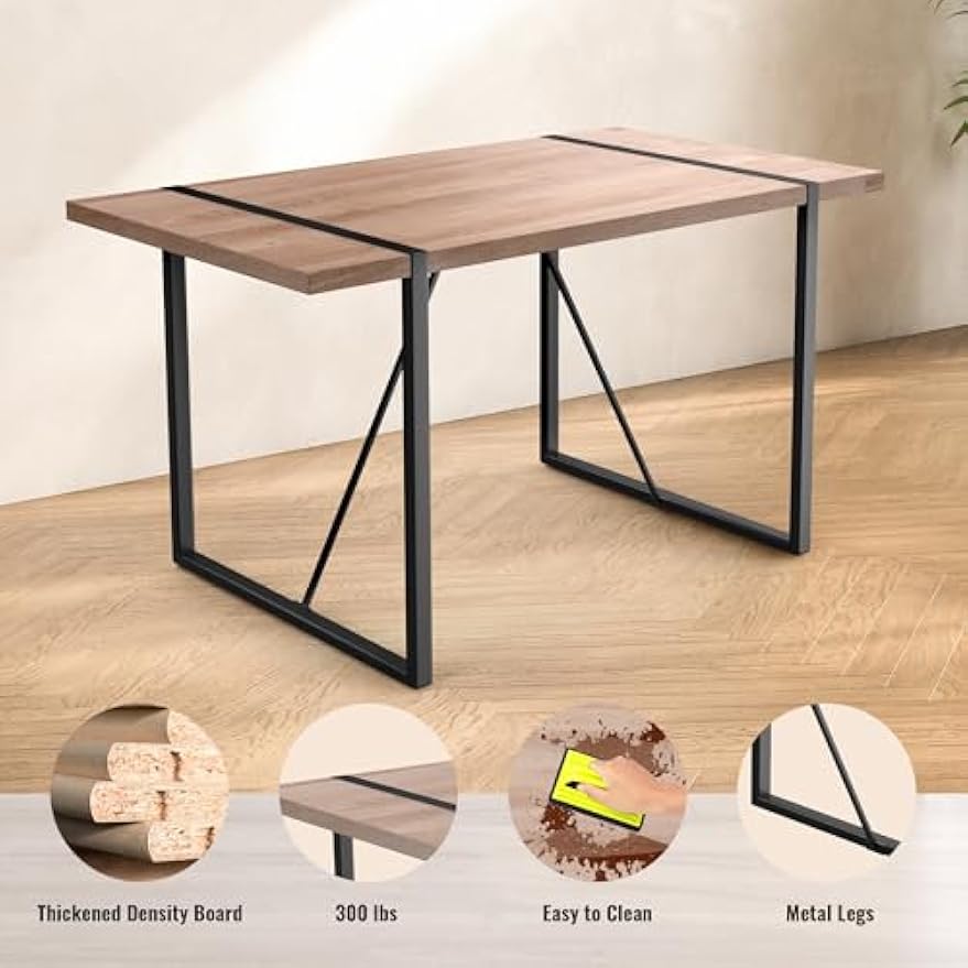 57” Rectangular Dining Table Only, Modern Kitchen Table with Metal Frame, Space-Saving Table for Dining Room, Living Room, Terrace