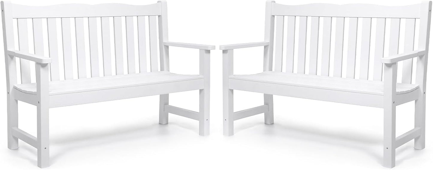 Outdoor Bench, 2-Person Poly Lumber Garden Bench, All-Weather Outside Bench with 800 lbs Weight Capacity, Never Rot or Fade, Looks Like Real Wood, Teak
