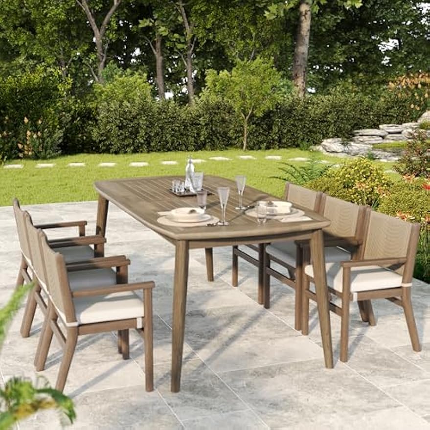 Christopher Knight Home Keyon Farmhouse Patio Acacia Wood Dining Table, Outdoor Dining Room Table for 8 Persons, Rectangular Dining Table for Backyard/Garden, Light Brown