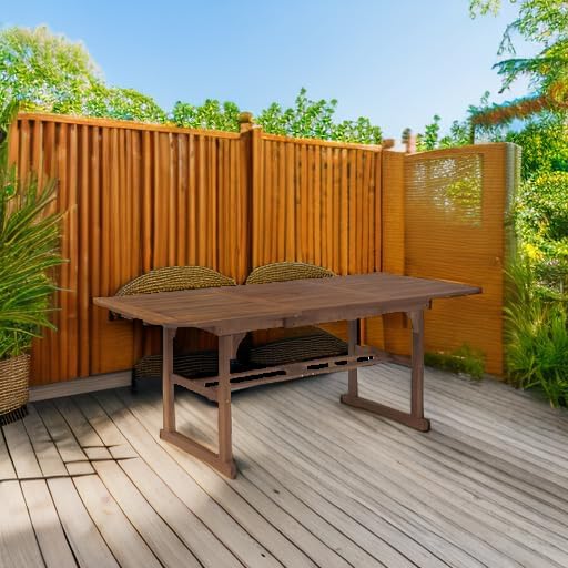 Walker Edison Maui Modern Solid Acacia Wood Slatted Patio Dining Table, 78 Inch, Dark Brown