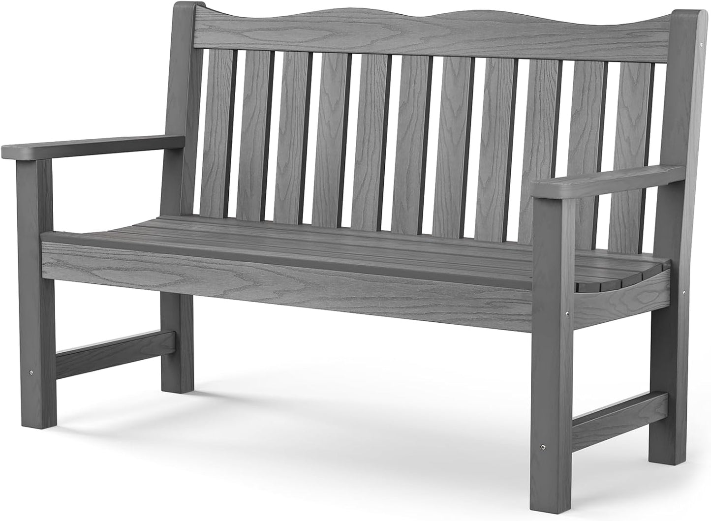 Outdoor Bench, 2-Person Poly Lumber Garden Bench, All-Weather Outside Bench with 800 lbs Weight Capacity, Never Rot or Fade, Looks Like Real Wood, Teak