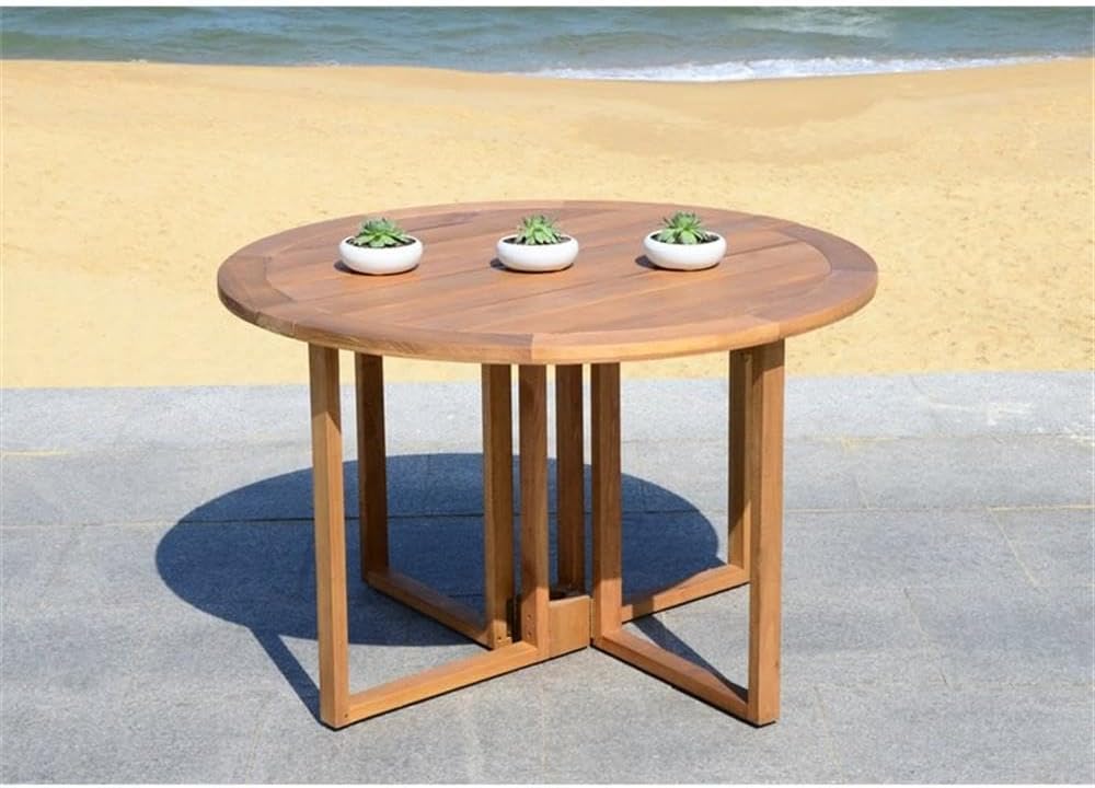 SAFAVIEH PAT7036A Outdoor Collection Wales Round 47.24" Dining Table, Teak
