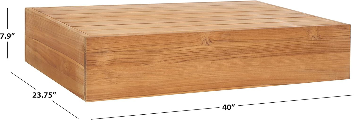 SAFAVIEH Outdoor Couture Collection Kauai Natural Solid Wood Teak Rectangular Coffee Table (CPT1042A)