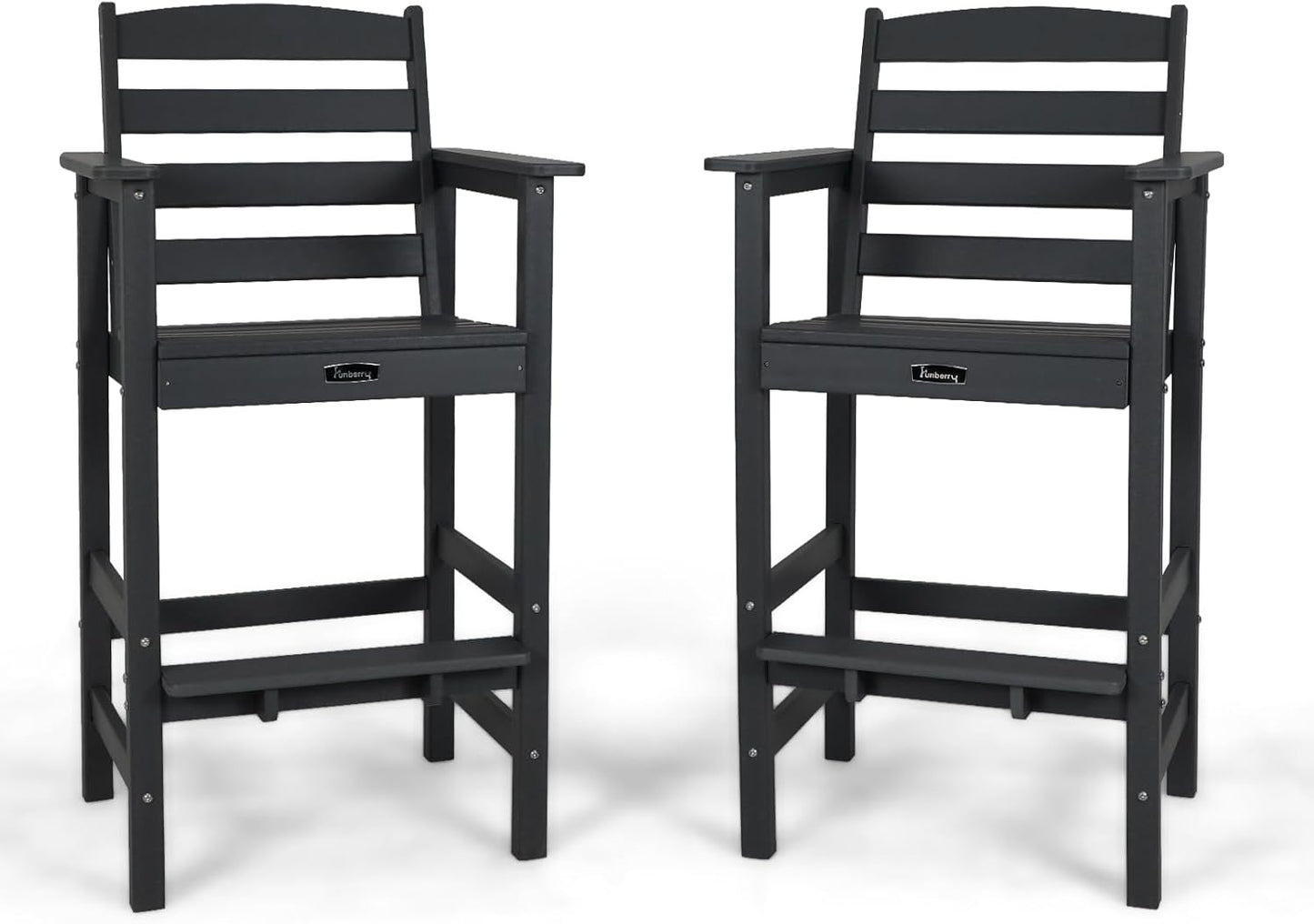 FUNBERRY Outdoor Bar Set with Umbrella Holes, Tall Adirondack Chairs and Table, All Weather HDPE Bar Height Outdoor Table and Chairs Set for Bistro Patio Balcony