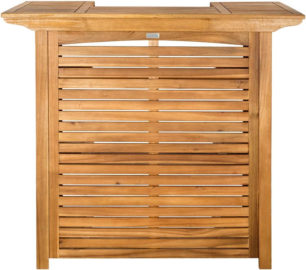 SAFAVIEH Outdoor Collection Monterey 42-inch Black Acacia Wood Slatted Bar Table