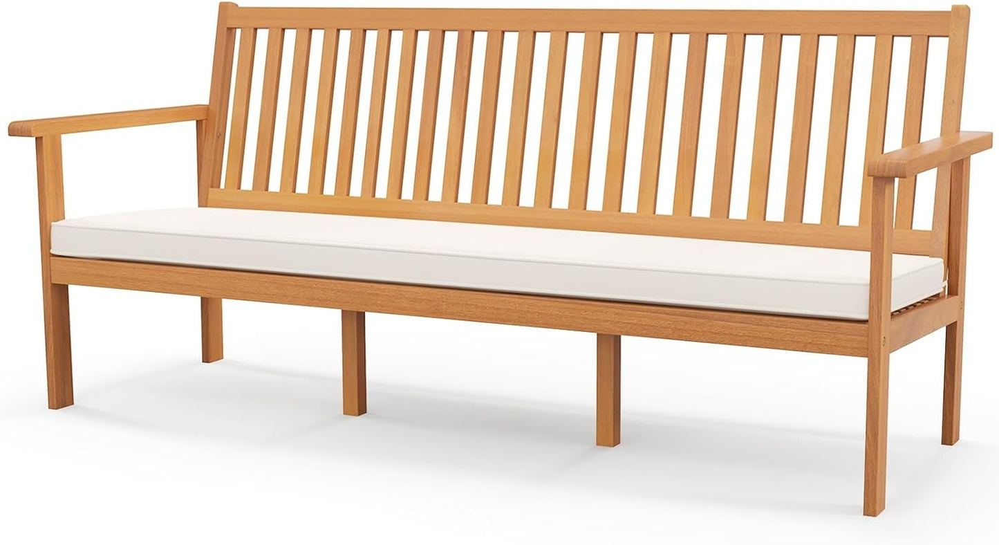 RELAX4LIFE 64’’ Outdoor Bench Acacia Wood - 3-Person Patio Bench w/Slatted Backrest, Armrests & Removable Seat Cushion, Wooden Front Porch Garden Bench for Poolside Balcony Backyard, 1200 LBS Capacity