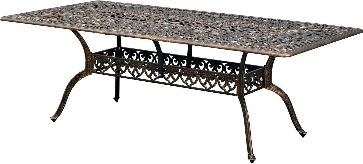 60" Large Outdoor cast Aluminum Patio Dining Table, Rectangular Outdoor Bistro Dining Table for 6 Person, for Garden (Bronze, Rectangle 60")
