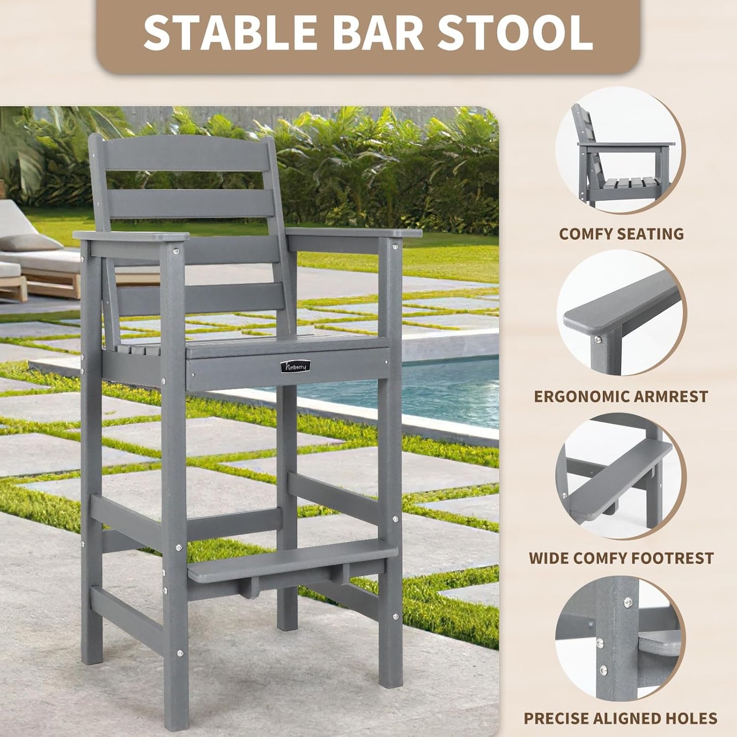 FUNBERRY Outdoor Bar Set with Umbrella Holes, Tall Adirondack Chairs and Table, All Weather HDPE Bar Height Outdoor Table and Chairs Set for Bistro Patio Balcony