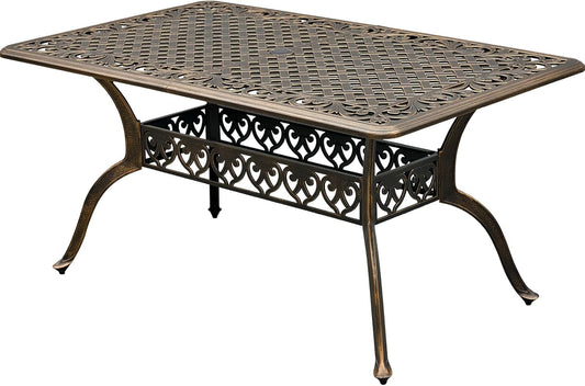 60" Large Outdoor cast Aluminum Patio Dining Table, Rectangular Outdoor Bistro Dining Table for 6 Person, for Garden (Bronze, Rectangle 60")