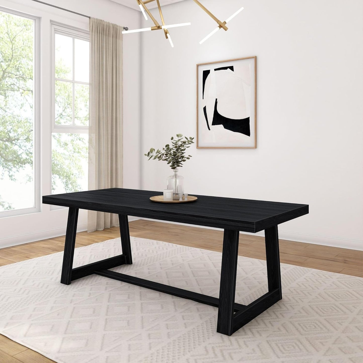 Plank+Beam 60 Inch Farmhouse Dining Bench, Solid Wood Entryway Bench, Wooden Outdoor Bench, Kitchen Dining Seat, Dining Room, Home Office, Living Room Furniture, Easy Assembly, Pecan Wirebrush
