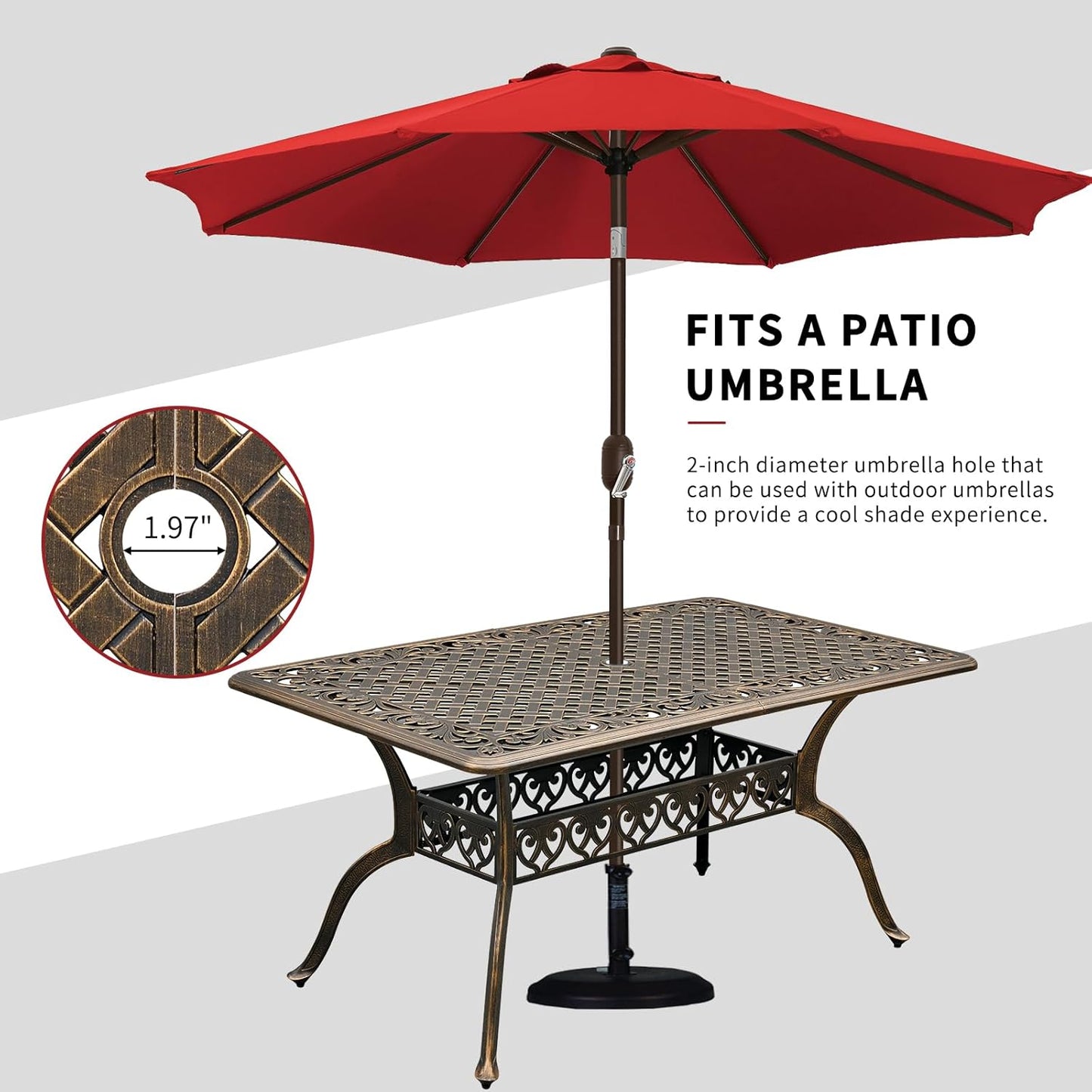 60" Large Outdoor cast Aluminum Patio Dining Table, Rectangular Outdoor Bistro Dining Table for 6 Person, for Garden (Bronze, Rectangle 60")
