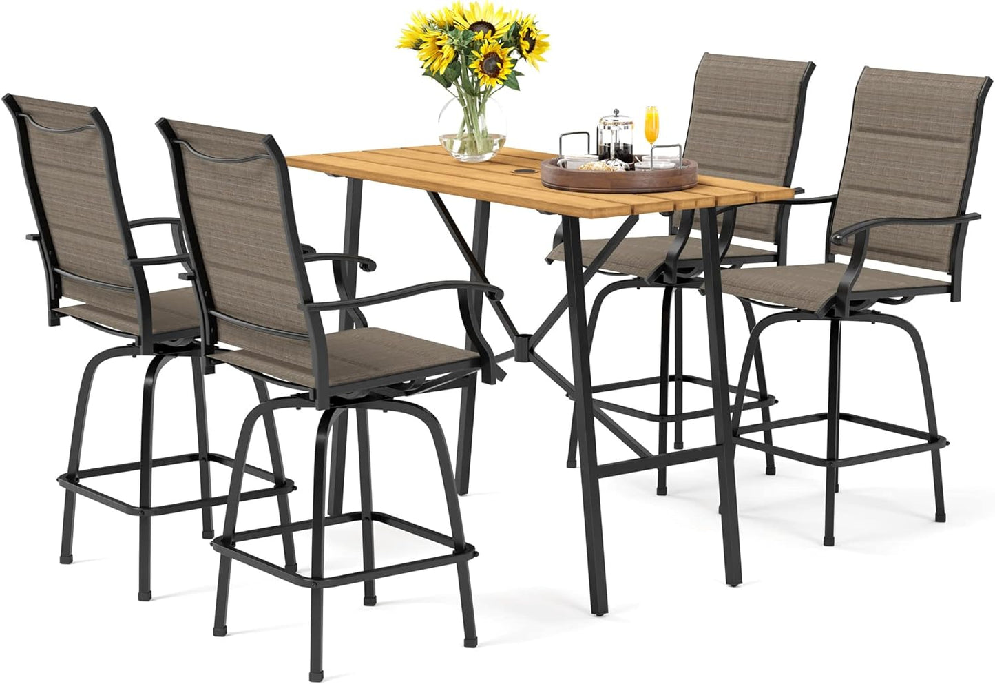 PHI VILLA Outdoor Patio Bar Dining Table for 6, 40" High Top Rectangle Metal Steel Table with 1.97" Umbrella Hole for Garden, Yard and Deck, Black