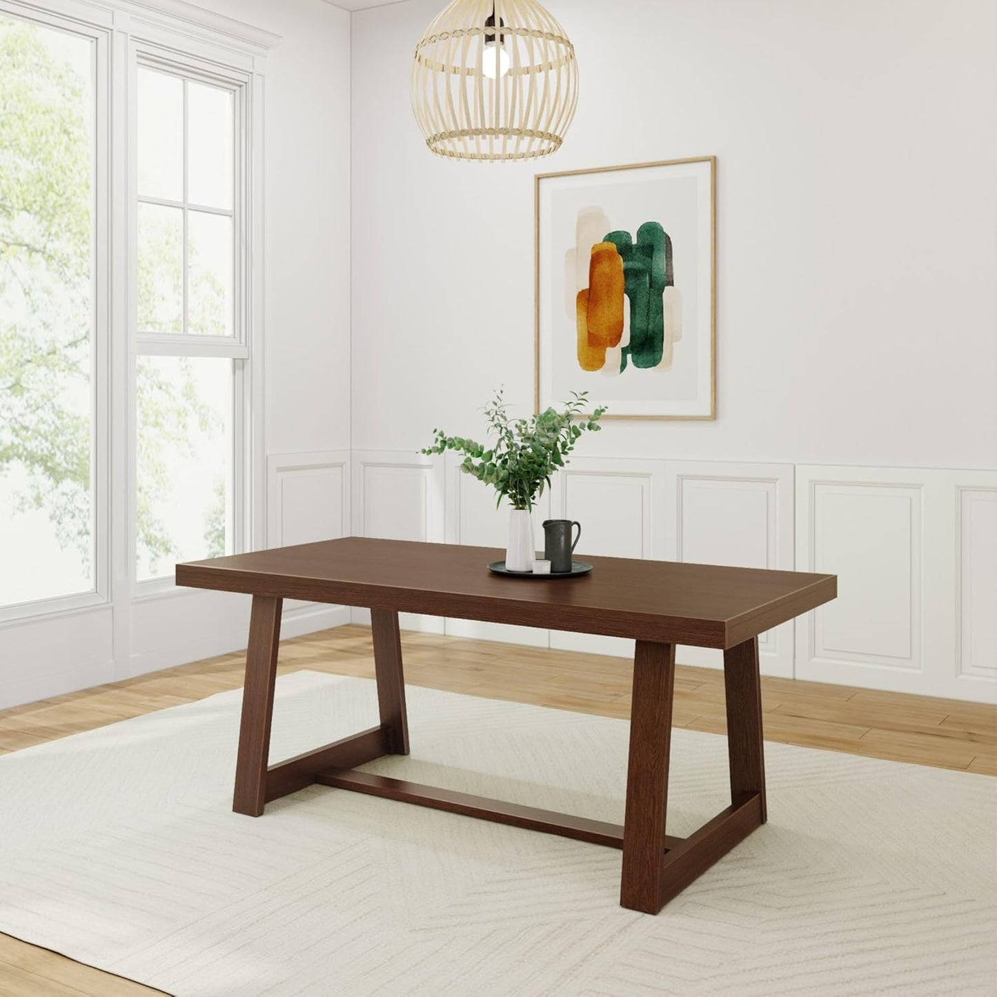 Plank+Beam 60 Inch Farmhouse Dining Bench, Solid Wood Entryway Bench, Wooden Outdoor Bench, Kitchen Dining Seat, Dining Room, Home Office, Living Room Furniture, Easy Assembly, Pecan Wirebrush