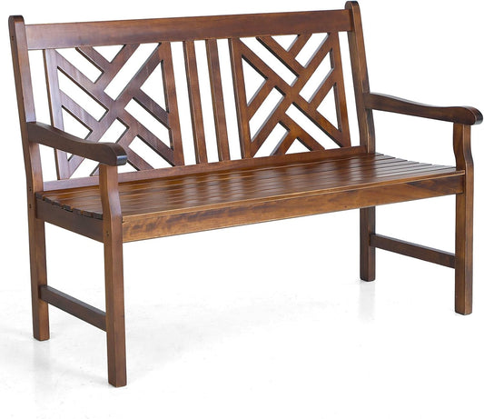Sophia & William Outdoor Bench Garden Bench Wood 47", Patio Dining Bench Weatherproof with Back, Wooden Park Front Porch Benches for Outside, Rustic Poplar Wood Bench Long Narrow Clearance
