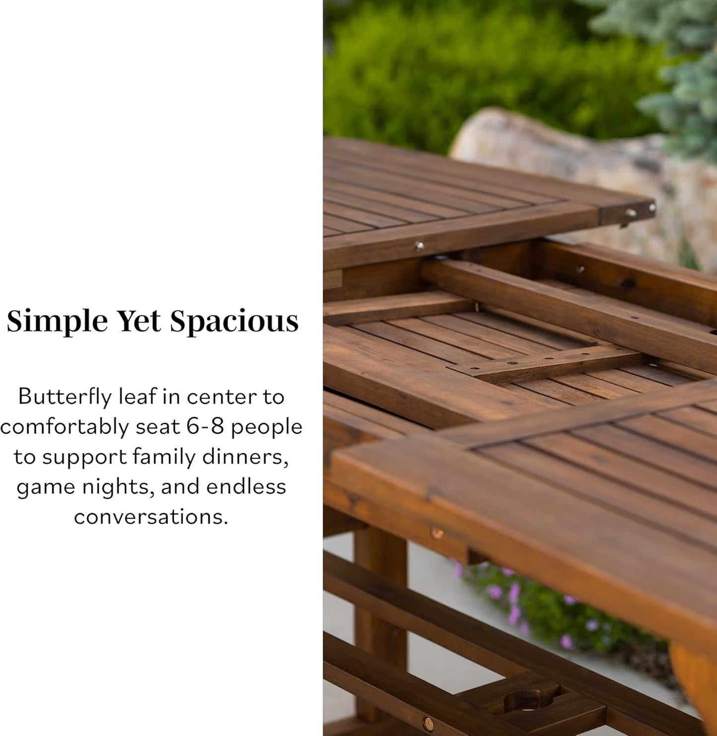 Walker Edison Maui Modern Solid Acacia Wood Slatted Patio Dining Table, 78 Inch, Dark Brown