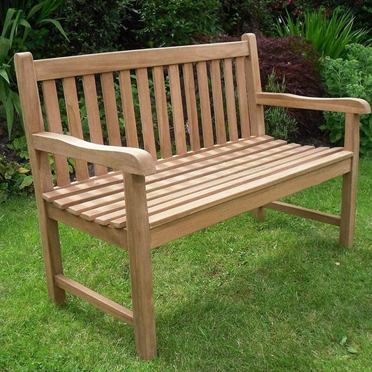 4 Feet Patio Bench - Golden Teak Wood Porch Chair Yard Garden Bench Balcony Outdoor with Armrest & Backrest(Natural Wood Color)