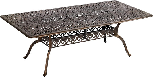 TITIMO 87'' Patio Dining Table, Cast Aluminum Outdoor Rectangle Dining Table, Weather-Resistant Table with 2" Umbrella Hole, Lawn Backyard Garden