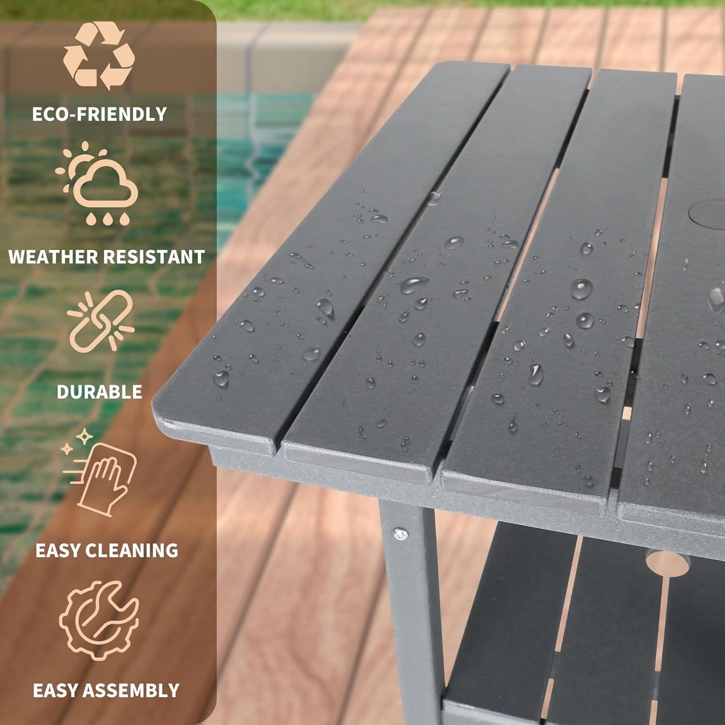 FUNBERRY Outdoor Bar Set with Umbrella Holes, Tall Adirondack Chairs and Table, All Weather HDPE Bar Height Outdoor Table and Chairs Set for Bistro Patio Balcony