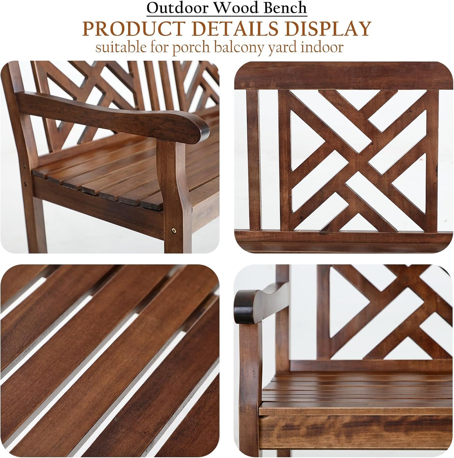 Sophia & William Outdoor Bench Garden Bench Wood 47", Patio Dining Bench Weatherproof with Back, Wooden Park Front Porch Benches for Outside, Rustic Poplar Wood Bench Long Narrow Clearance