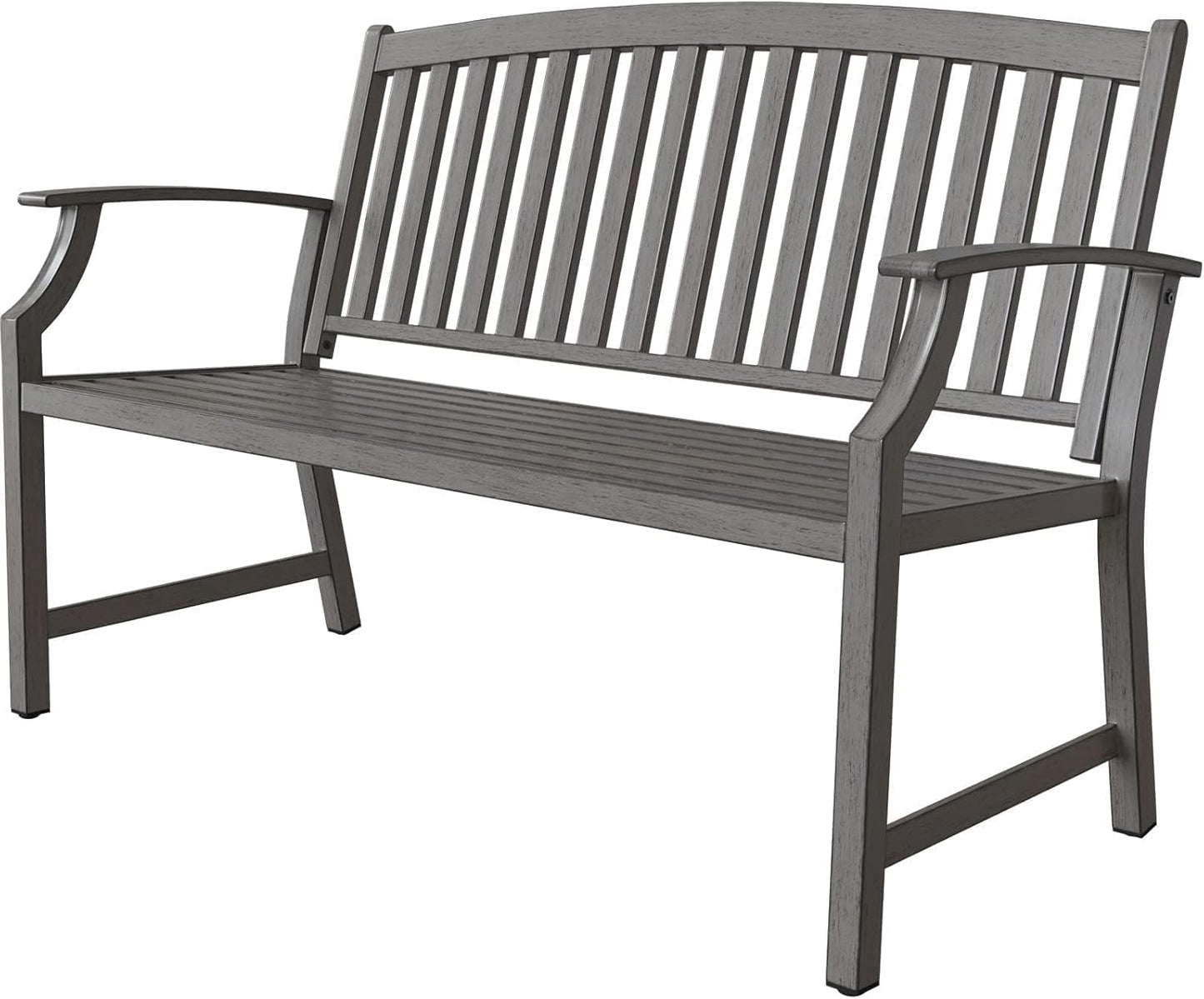 Grand patio 52" Farmhouse Outdoor Bench, Garden Benches with Anti-Rust Aluminum Powder Coated Frame, Faux Wood Grain Finish Frame Patio Bench for Front Porch, Northwoods Brown