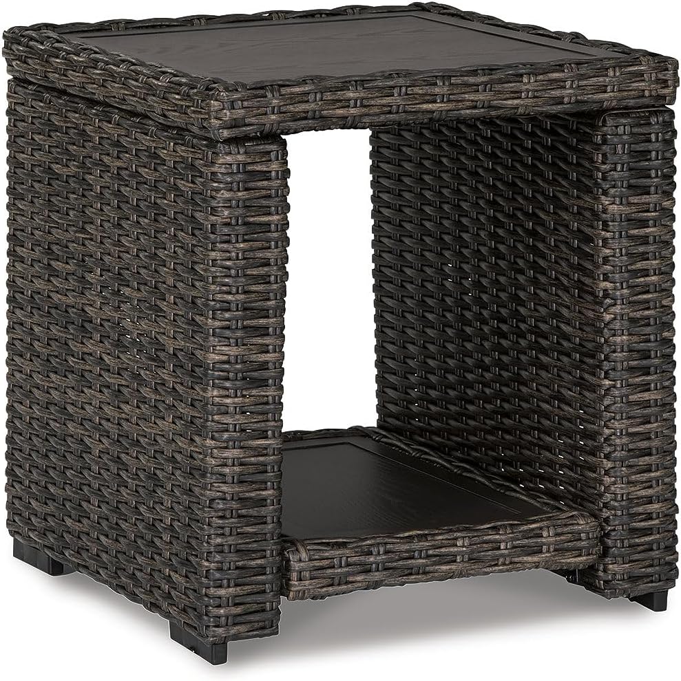 Signature Design by Ashley Grasson Lane Outdoor Wicker Cocktail Table with Aluminum Frame, Brown