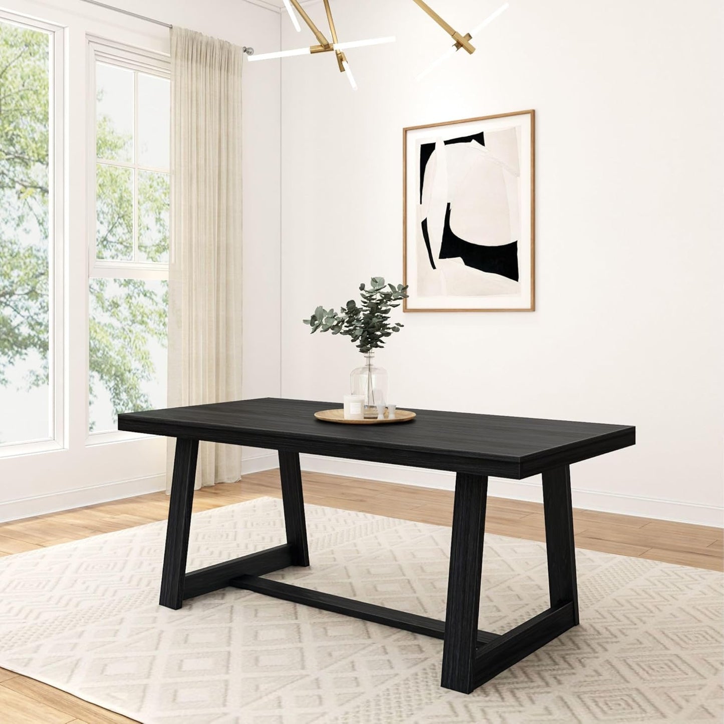 Plank+Beam 60 Inch Farmhouse Dining Bench, Solid Wood Entryway Bench, Wooden Outdoor Bench, Kitchen Dining Seat, Dining Room, Home Office, Living Room Furniture, Easy Assembly, Pecan Wirebrush