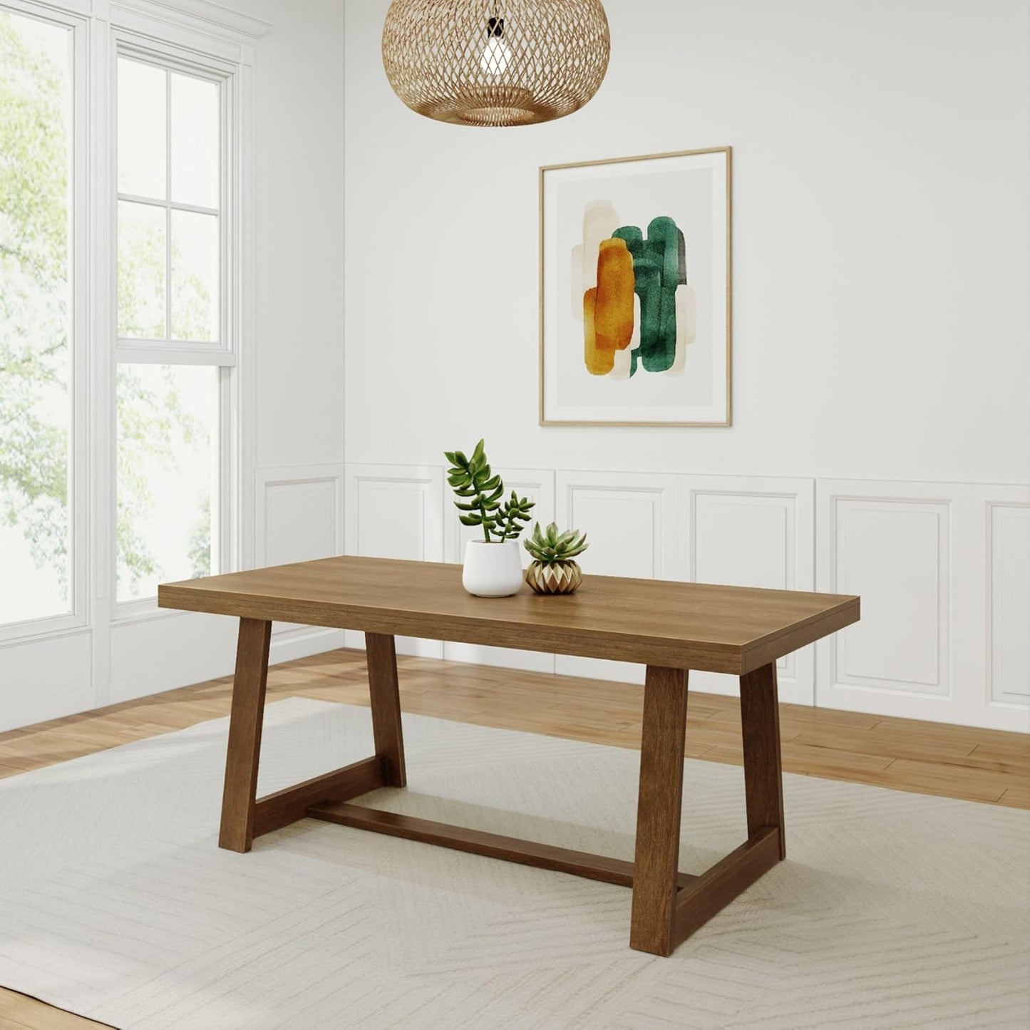 Plank+Beam 60 Inch Farmhouse Dining Bench, Solid Wood Entryway Bench, Wooden Outdoor Bench, Kitchen Dining Seat, Dining Room, Home Office, Living Room Furniture, Easy Assembly, Pecan Wirebrush