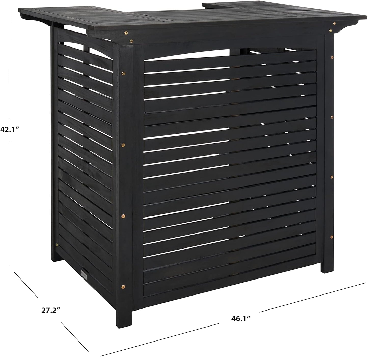 SAFAVIEH Outdoor Collection Monterey 42-inch Black Acacia Wood Slatted Bar Table